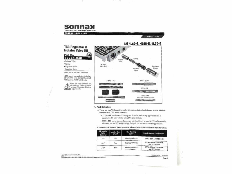 Sonnax TCC Regulator & Isolator Valve Kit 4L60E 4L65E 4L70E