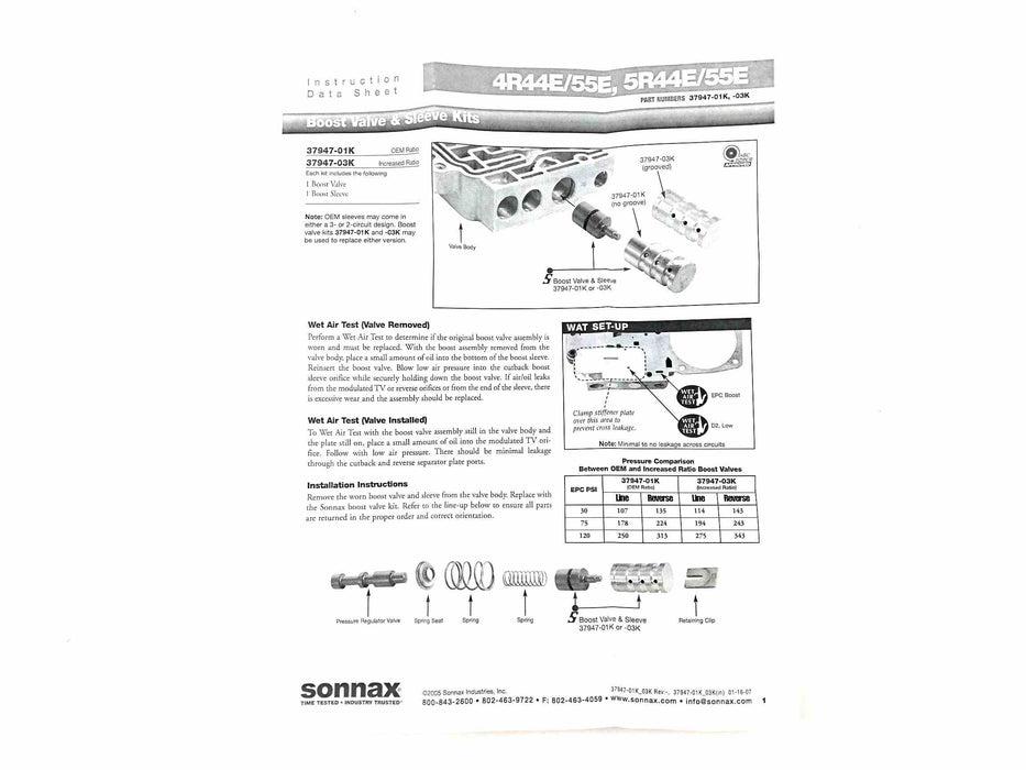 Boost Valve Kit Sonnax 4R44E 4R55E 5R44E 5R55E