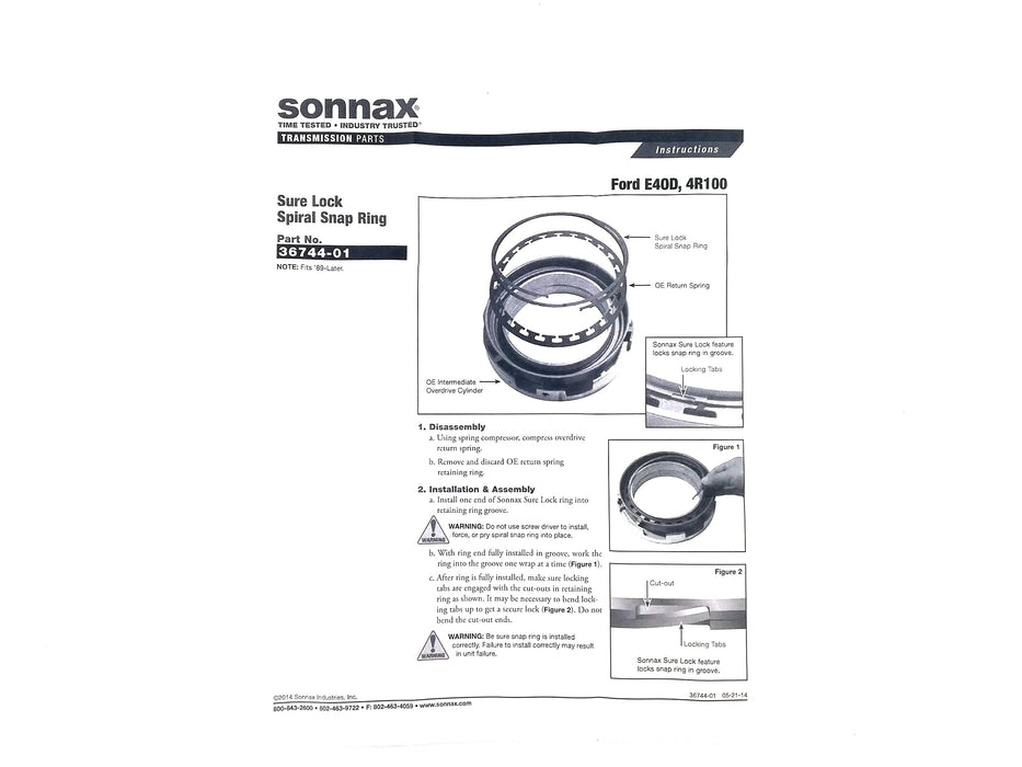 SURE LOCK SPIRAL SNAP RING SONNAX E4OD 4R100 - Suntransmissions