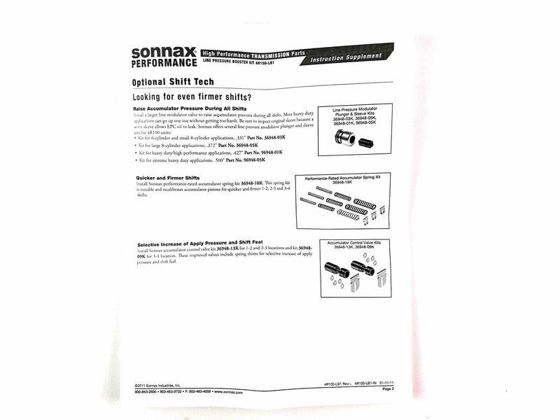 Line Pressure Booster Kit Sonnax E4OD 4R100