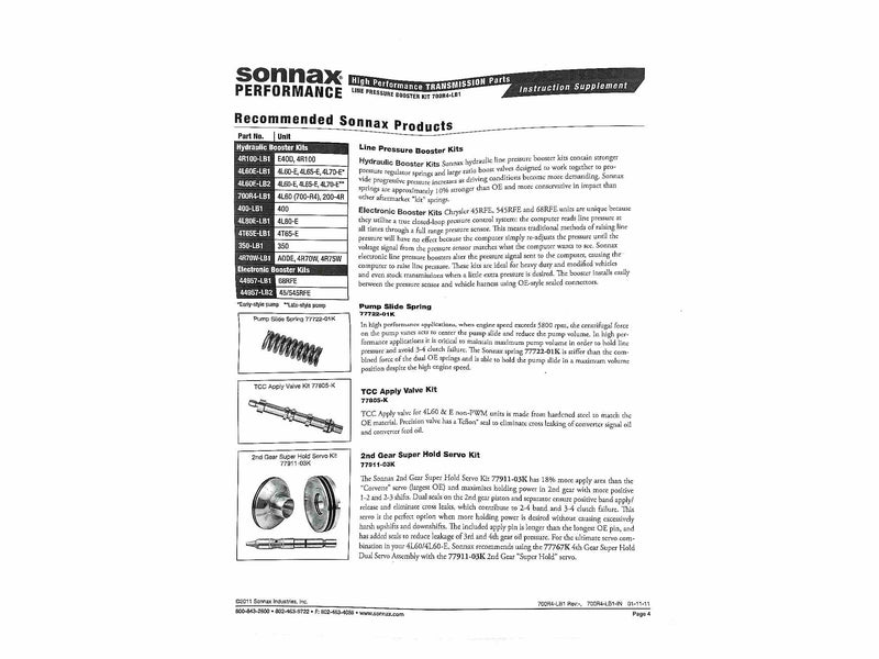 Line Pressure Booster Kit Sonnax TH700 TH700-R4 TH200-4R