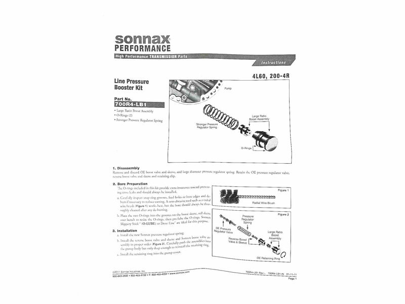 Line Pressure Booster Kit Sonnax TH700 TH700-R4 TH200-4R