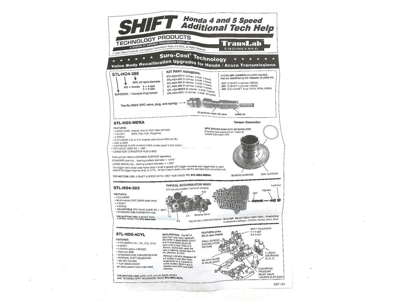 Shift Kit Superior Honda 5 SP 6 CYL Valve Body Upgrade Kit With 0..88 CPC Valves - Suntransmissions